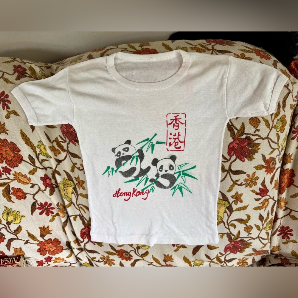 70s Vintage Hong Kong Kids White Panda Graphic T-Shirt